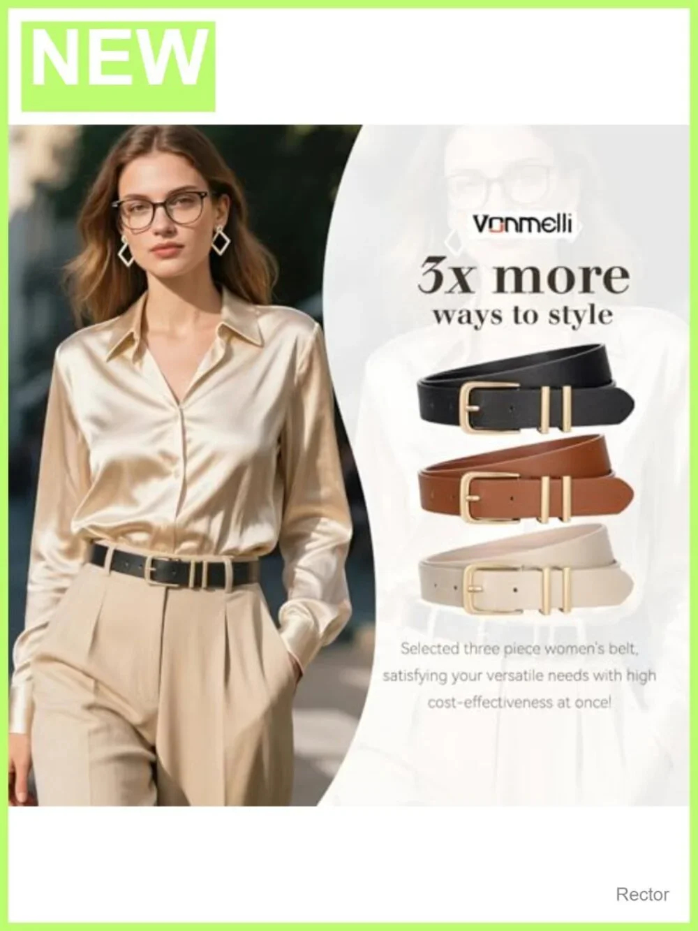 3 Pack Women's Belts Faux Leather Gold Buckle Adjustable Dress Belt